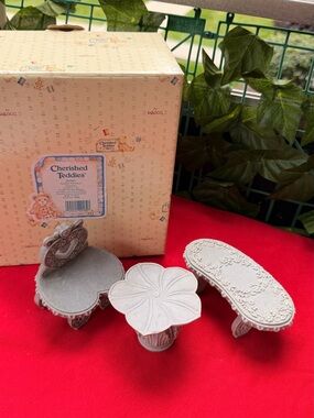 Cherished Teddies Silver Decorative Miniature Tables Set